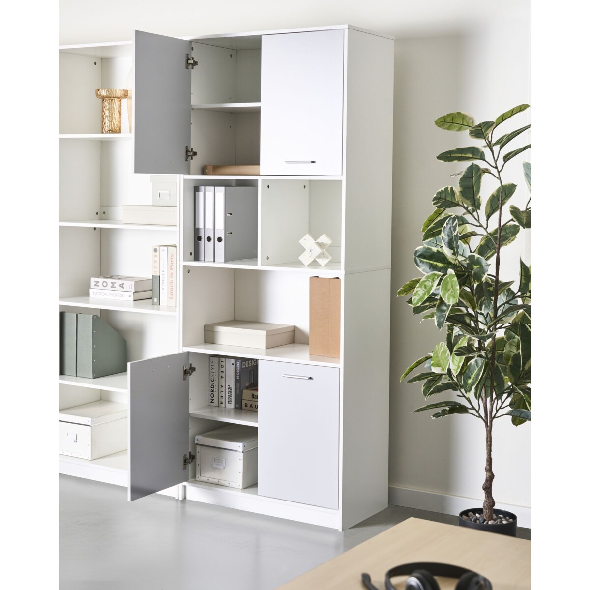 Regał 4-drzwiowy ZEHNA Szary/ biały