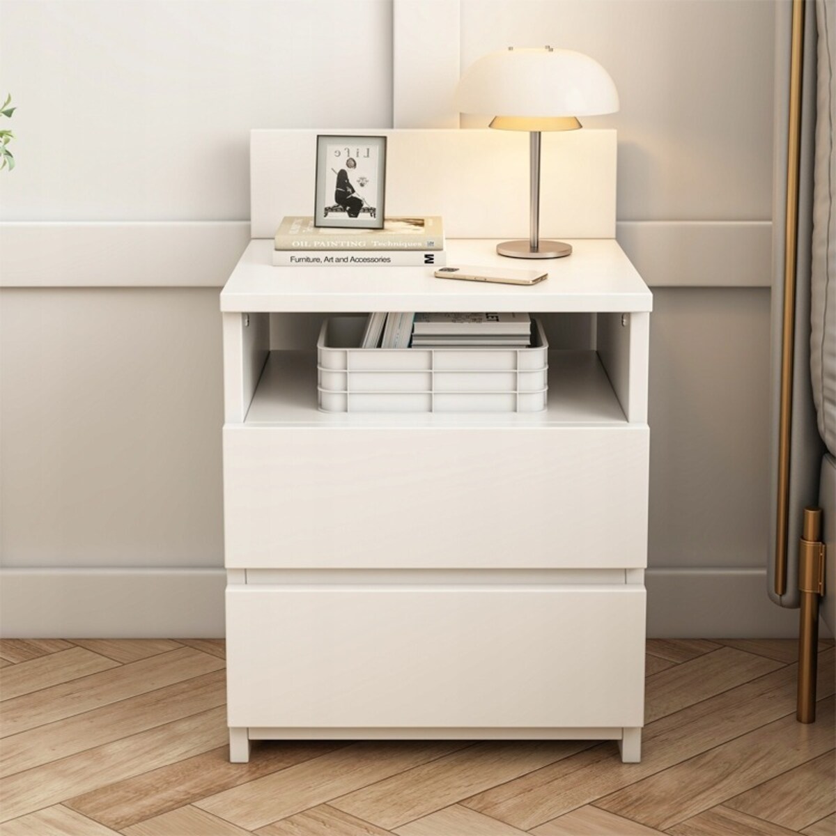 Szafka nocna stolik sypialnia komoda 2 szuflady biała loft nowoczesna 40cm