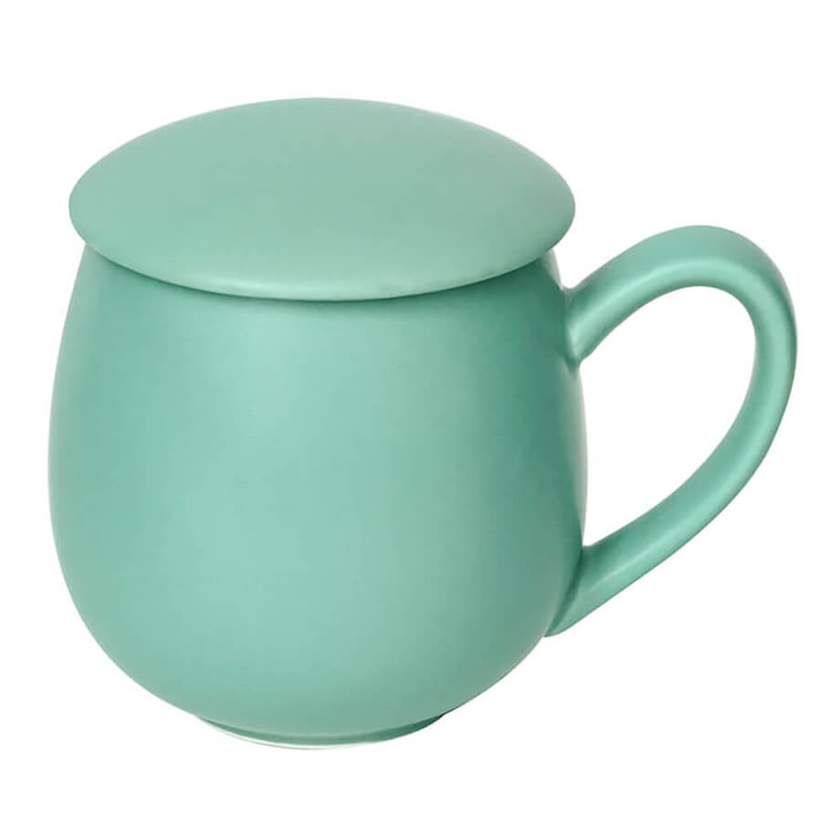 Kubek z zaparzaczem i pokrywką zielony matowy - ekstra zestaw do przygotowania herbaty, naparu, perfekcyjny podarunek prezent dla mamy, taty, babci, dziadka