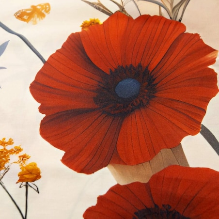 Pościel satyna bawełniana 180x200 Satynlove Premium Polne czerwone kwiaty, kremowa