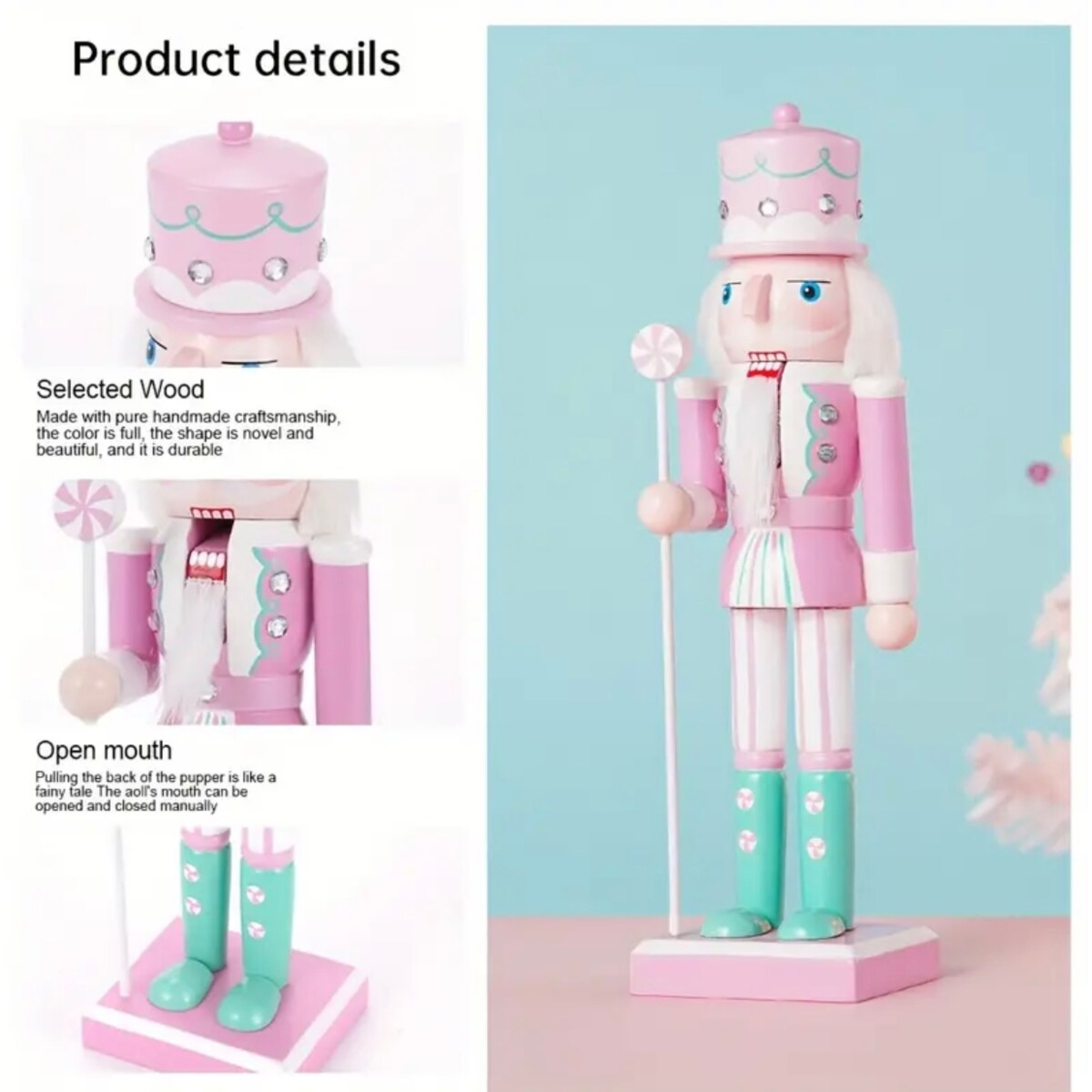 Dziadek do orzechów PASTELOWY niebieski figurka świąteczna 25 cm