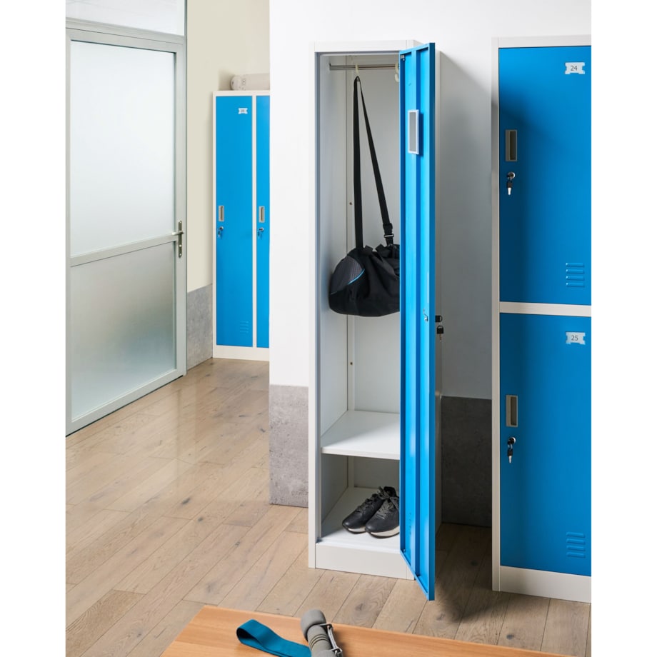 Szafa socjalna ubraniowa jednodrzwiowa ATHLETE Metal Biały/ niebieski