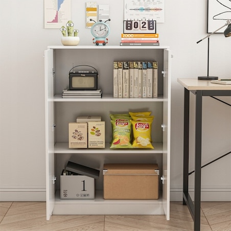 Regał biurowy 2-drzwiowy z półkami słupek szafka stojąca biały loft 108 cm