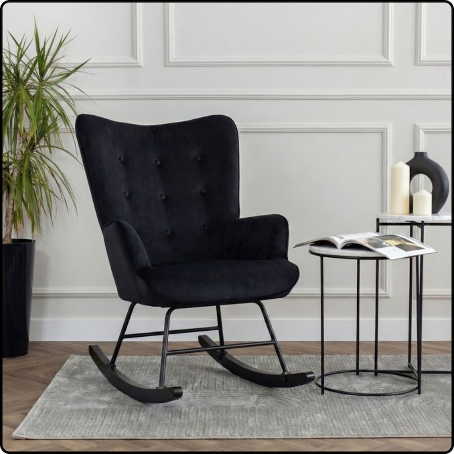 Fotel bujany tapicerowany welur wygodny wypoczynkowy uszak salon czarny