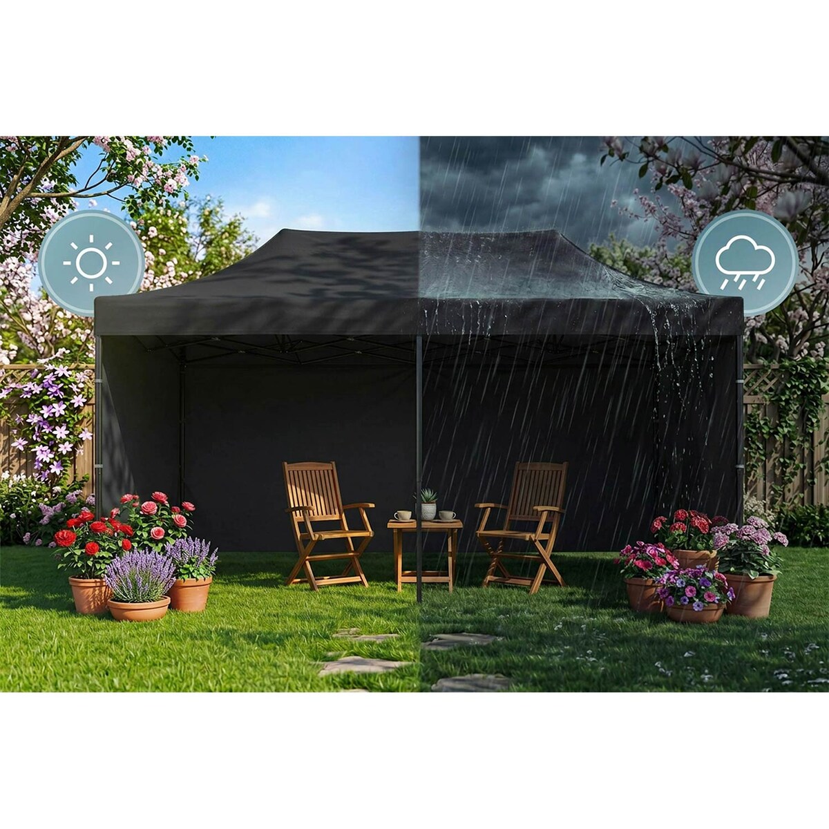 Pawilon ogrodowy Plonos PL-301 altana namiot handlowy imprezowy 3x6x3m 3 ściany czarny