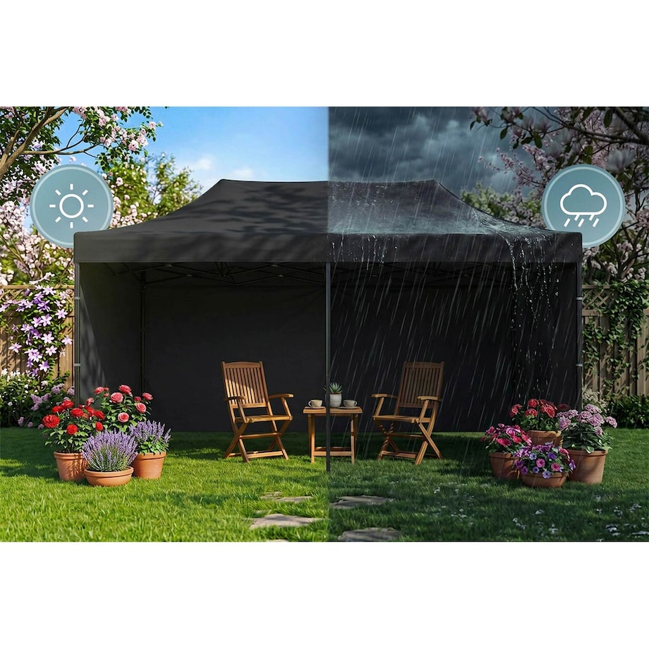 Pawilon ogrodowy Plonos PL-301 altana namiot handlowy imprezowy 3x6x3m 3 ściany czarny