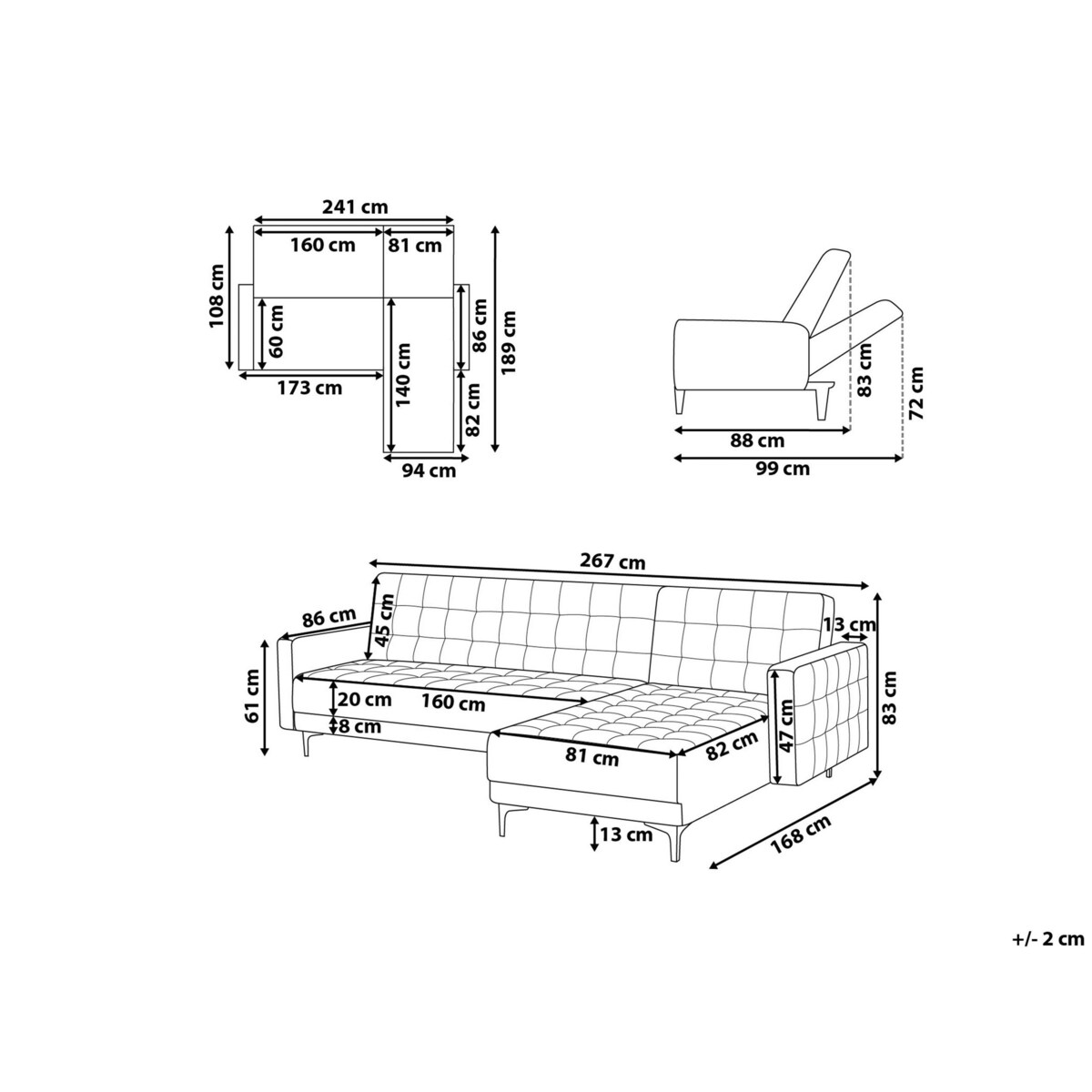 Narożnik rozkładany 4-osobowy lewostronny ciemnoszary ABERDEEN