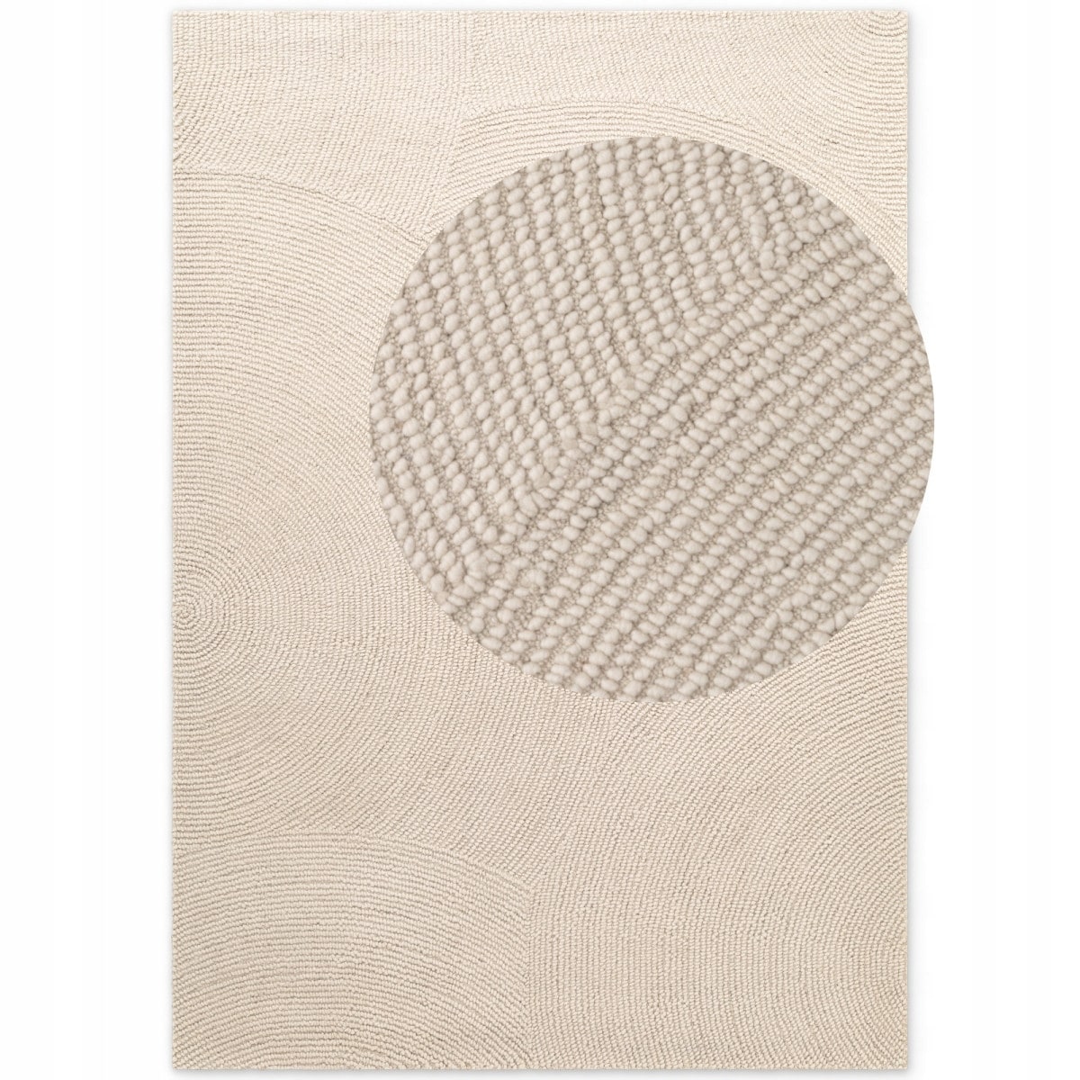 Dywan wełniany do salonu 80x150cm, kremowy wzór w półkola, efekt 3d
