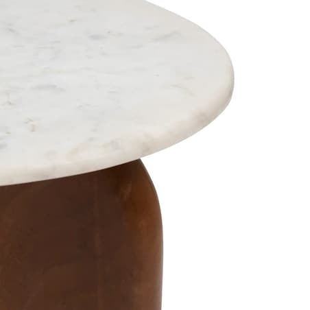 Stolik kawowy, pomocniczy drewno+marmur Nanda 56,5xØ51 cm