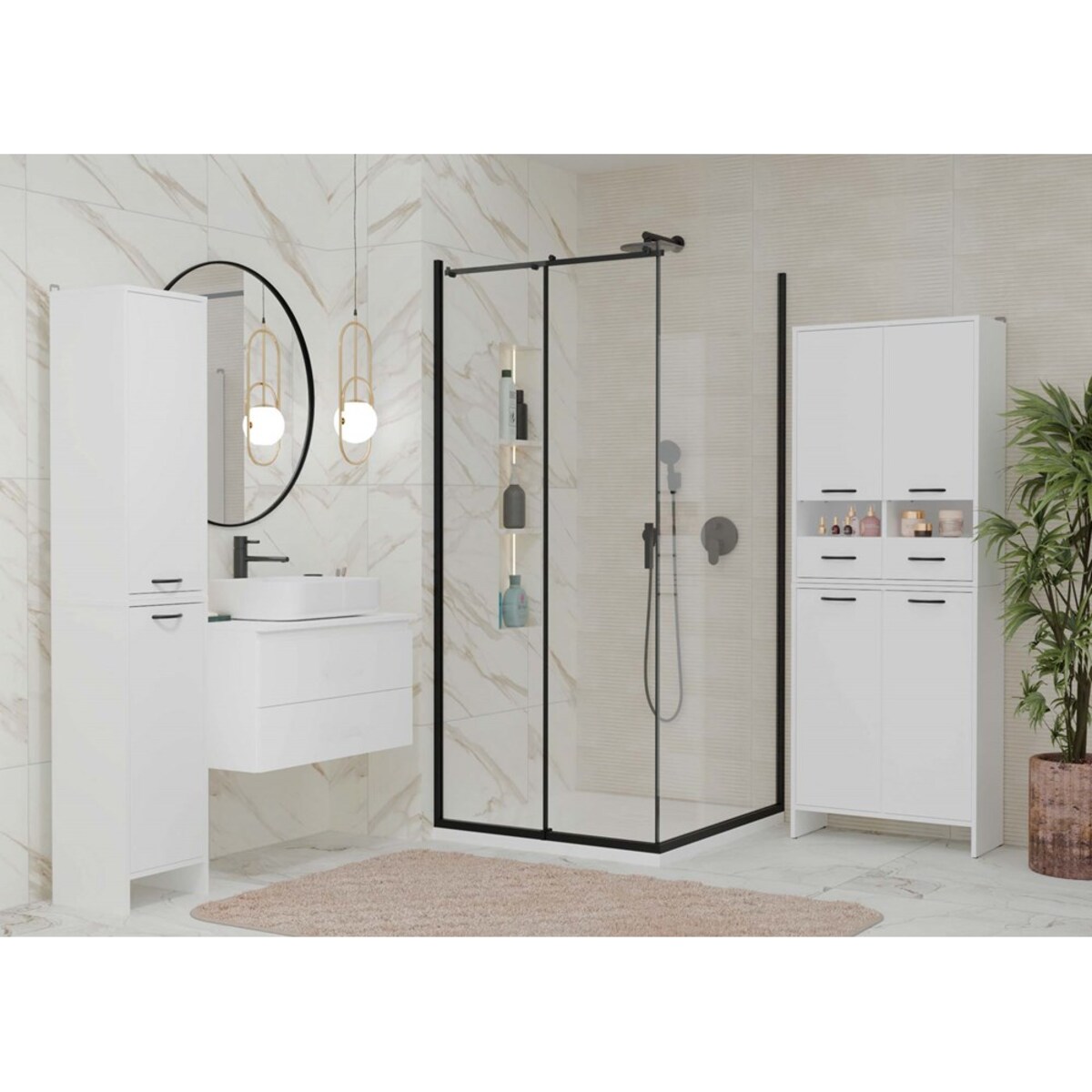 Szafka Łazienkowa NINA 1K BIAŁA 1 Kosz Na Pranie Regał Słupek Do Łazienki