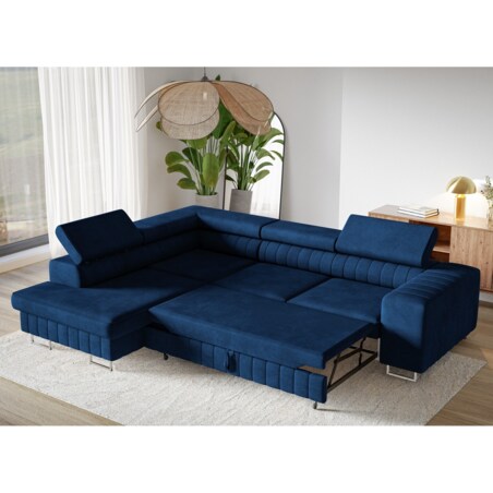 Narożnik NOLA do salonu, na srebrnych nogach-lewostronny-Kronos granatowy