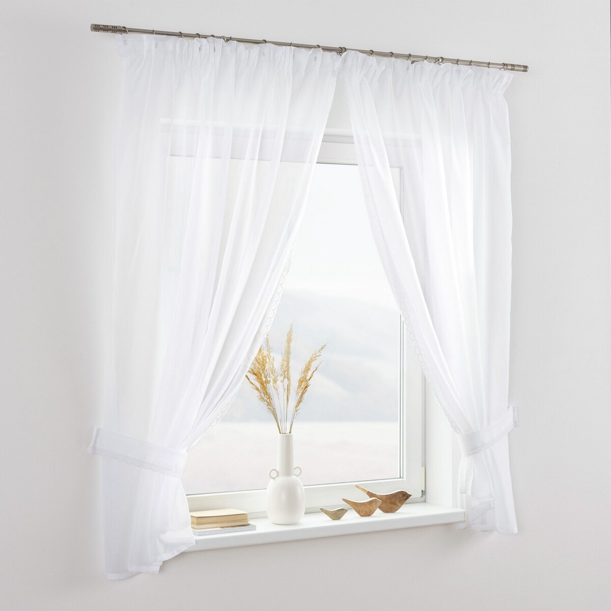 Firany z koronką Lily 2 szt. krótkie 140x150 biały