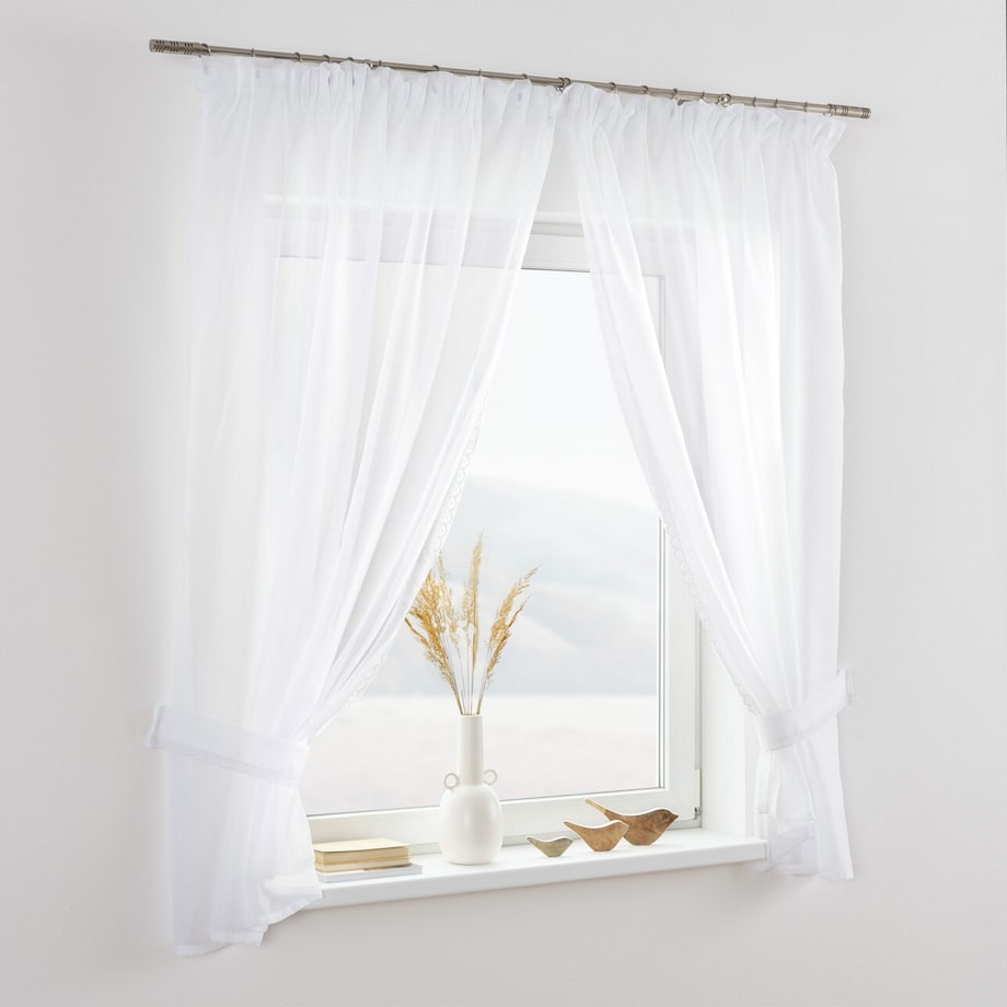 Firany z koronką Lily 2 szt. krótkie 140x150 biały