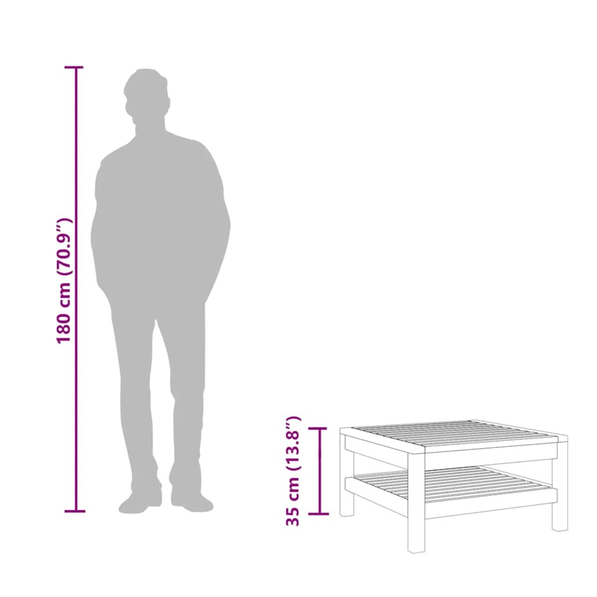 vidaXL Stolik kawowy, 65 x 65 x 35 cm, lite drewno akacjowe