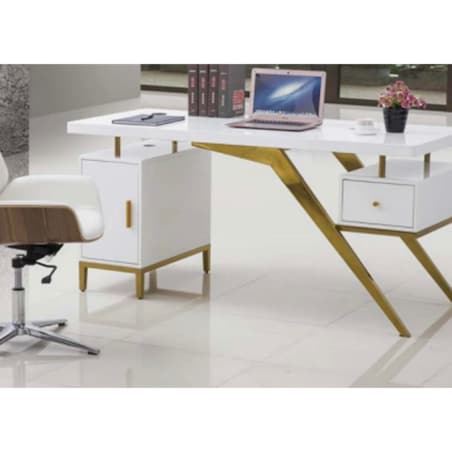 Nowoczesne białe złote biurko ze stali nierdzewnej do gabinetu Prima Premium 160x70x75 LUXURY