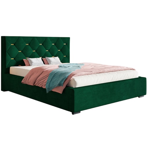 Łóżko tapicerowane 140x200 BEN 17 z pojemnikiem i stelażem-butelkowa zieleń