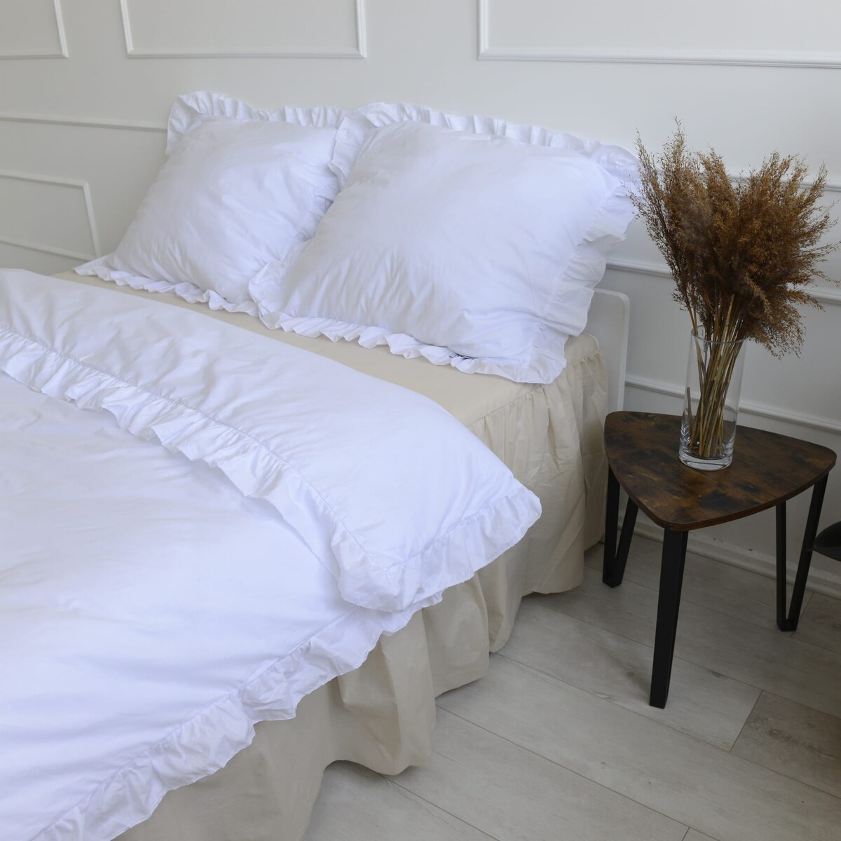 Prześcieradło z falbanką - beżowe 160/200