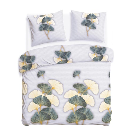 Pościel flanelowa 180x200 Solenne Light szara, liście miłorzębu, Flanelove