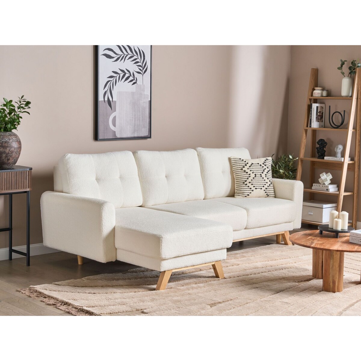 Sofa narożna boucle prawostronna biała SIRO