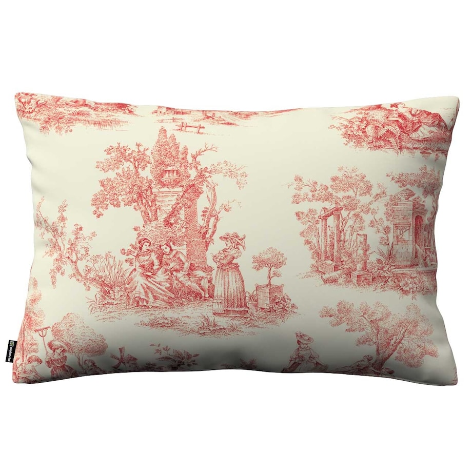 Poszewka Kinga na poduszkę prostokątną 47x28 scenki rodzajowe w kolorze czerwonym na tle ecru