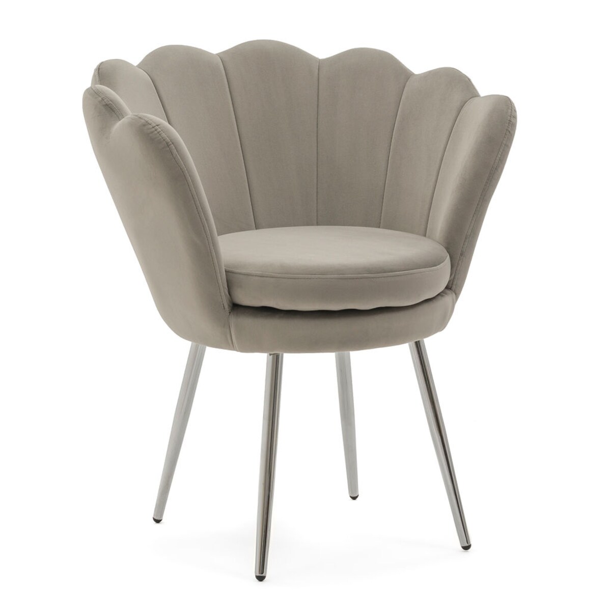 KRZESŁO TAPICEROWANE WELUROWE KOLOR SZARY SHELL NOGI CHROME STYL GLAMOUR