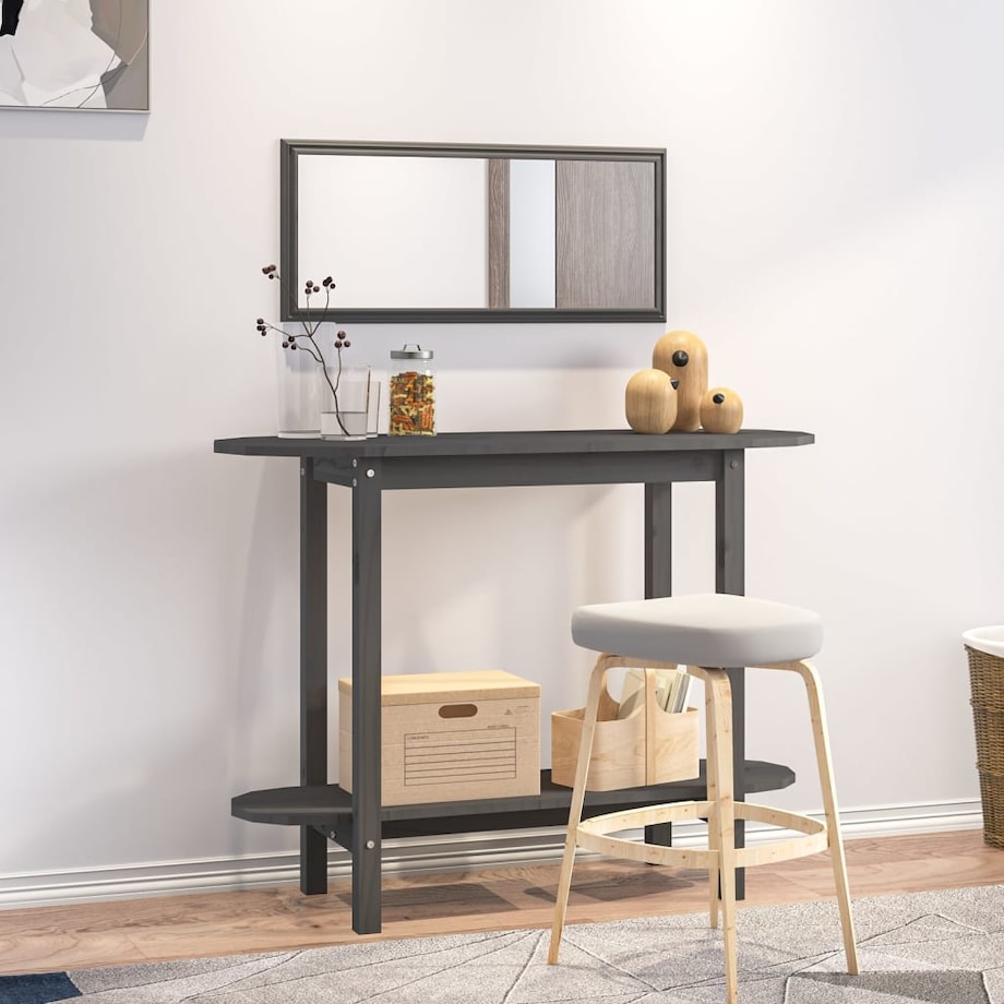vidaXL Stolik konsolowy, szary, 110x40x80 cm, lite drewno sosnowe