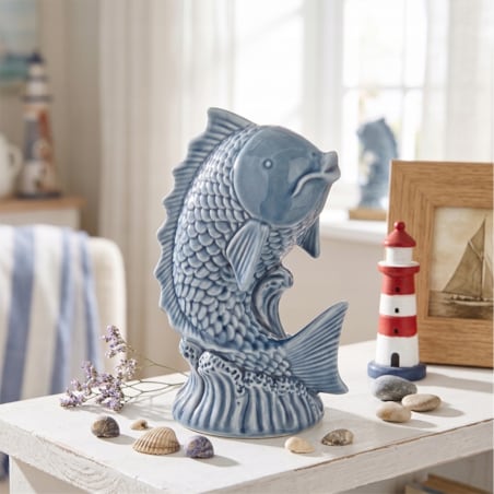 FIGURKA RYBA MARYNISTYKA RAFA KORALOWA CERAMICZNA NIEBIESKA OZDOBA BIAŁA