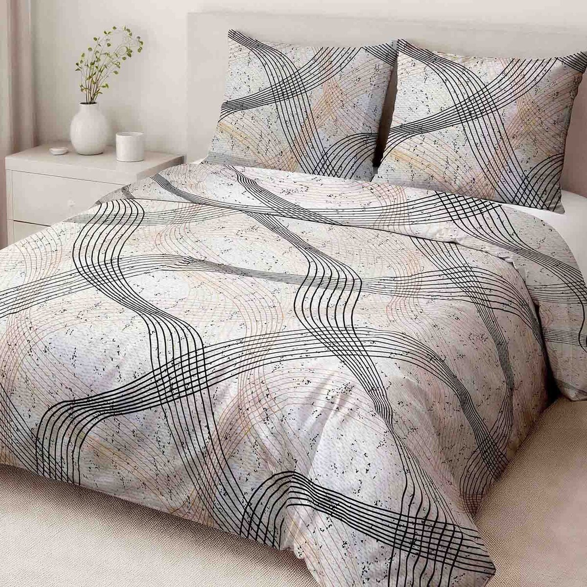 Poszewka dekoracyjna bawełniana 40x40 Flow szara w falujące linie, Cottonlove, Darymex