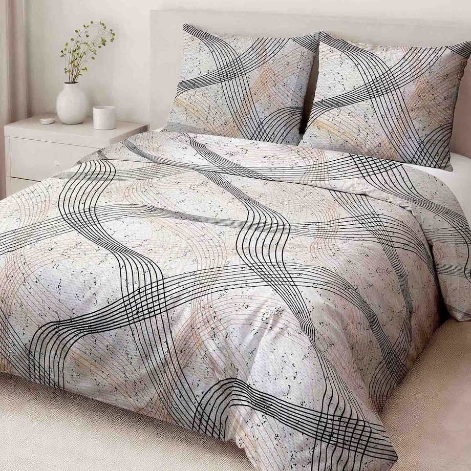 Poszewka dekoracyjna bawełniana 40x40 Flow szara w falujące linie, Cottonlove, Darymex