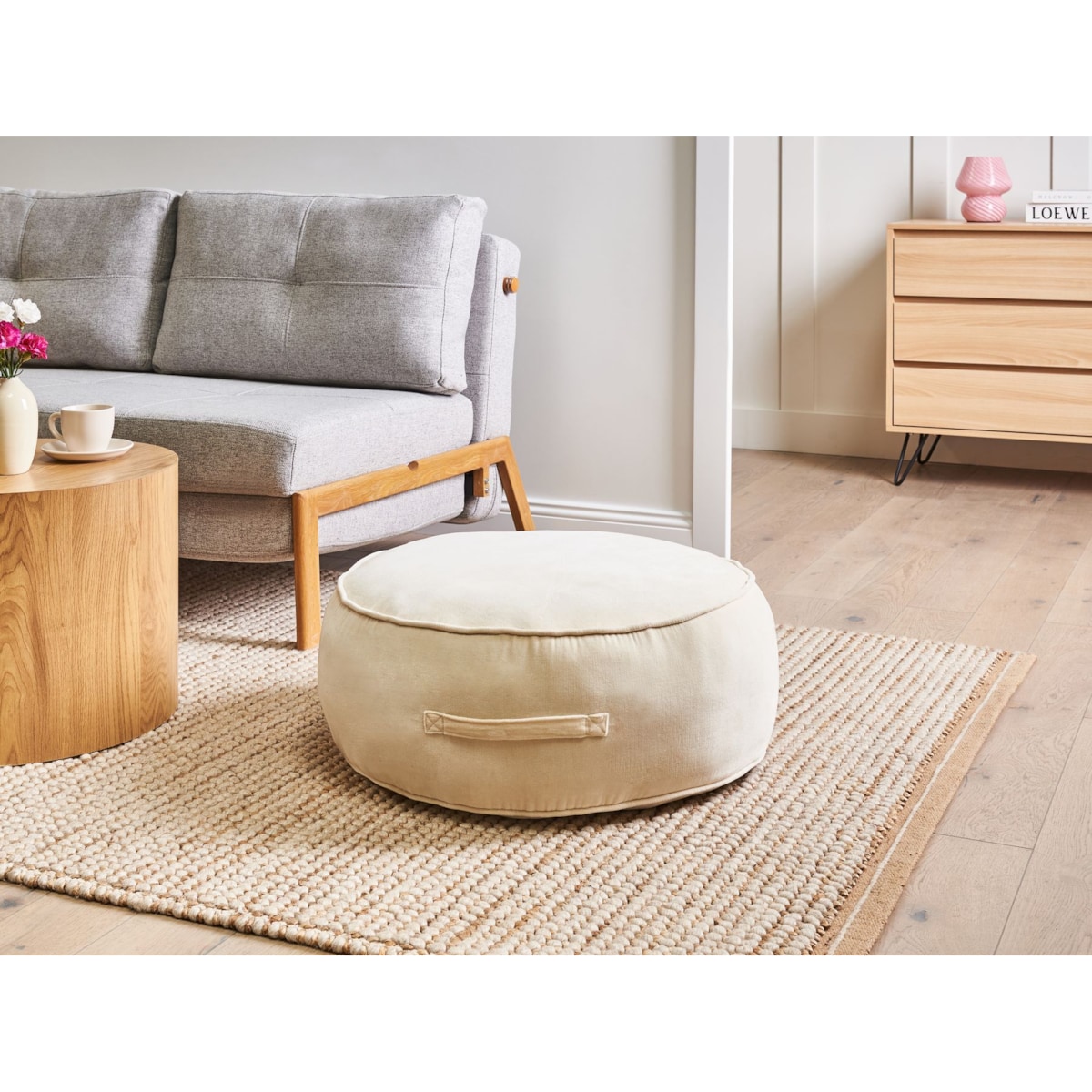 Puf YULLE Welur Jasnobeżowy