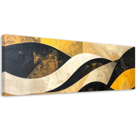 Obraz do salonu sypialni biura loftu, Abstrakcja linie kształty zółty czarny złoty