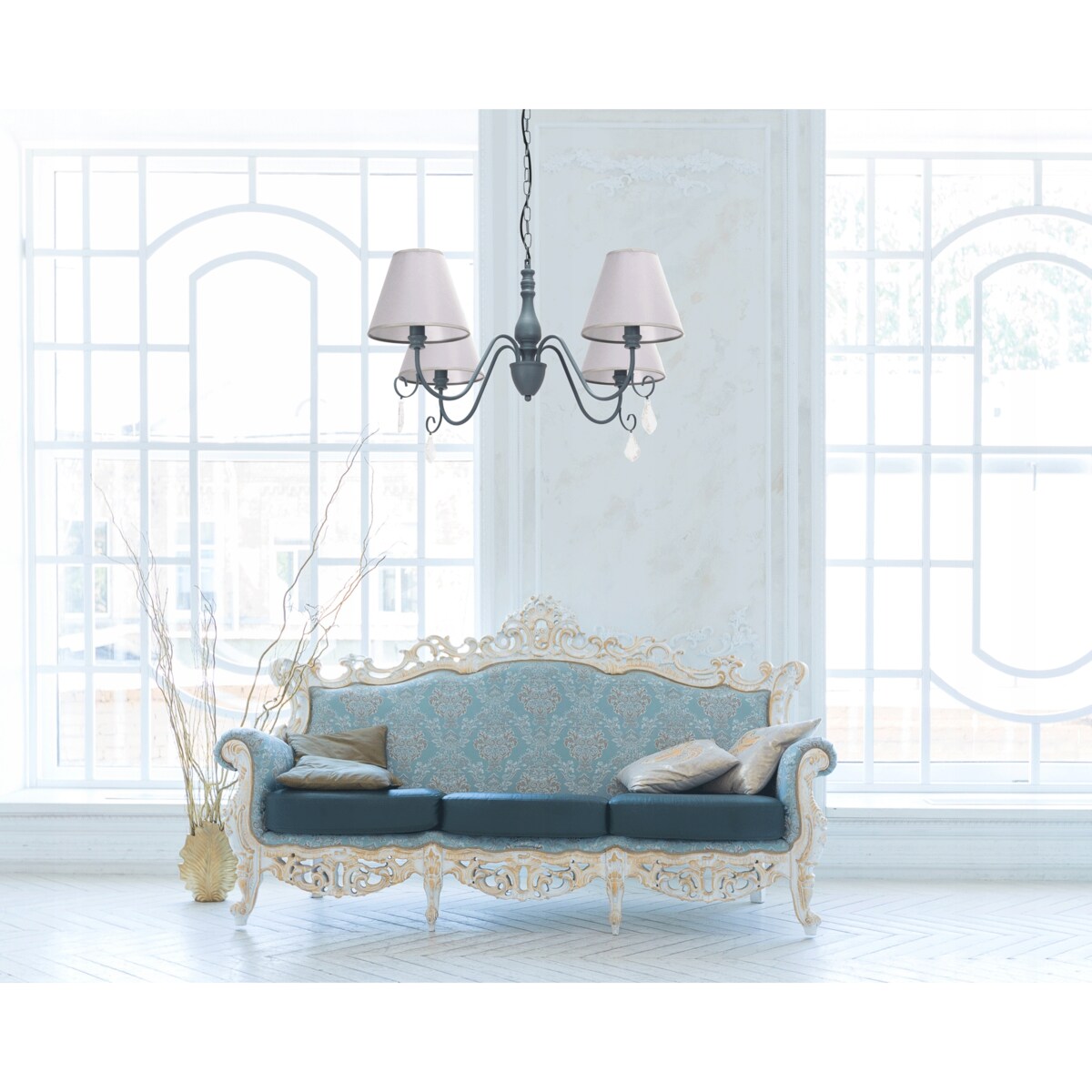 Lampa Sufitowa Wisząca Metal Kryształ Szara Grey