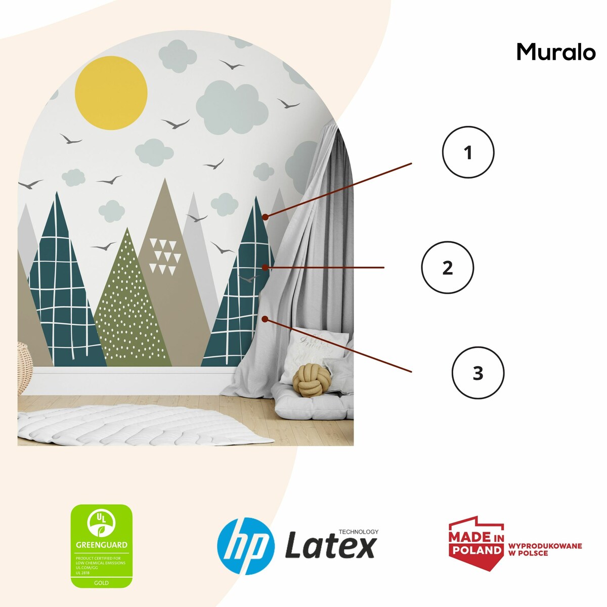 ZESTAW NAKLEJEK NA ŚCIANĘ DLA DZIECI BRĄZOWE GÓRY STYL SKANDYNAWSKI ZESTAW