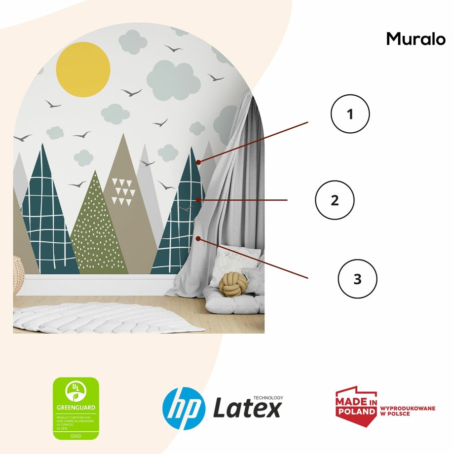 ZESTAW NAKLEJEK NA ŚCIANĘ DLA DZIECI BRĄZOWE GÓRY STYL SKANDYNAWSKI ZESTAW