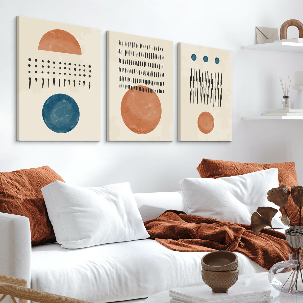 OBRAZY DO SALONU SET AZTECKIE WZORY ABSTRAKCJA STYL BOHO ORNAMENTY 90x40cm