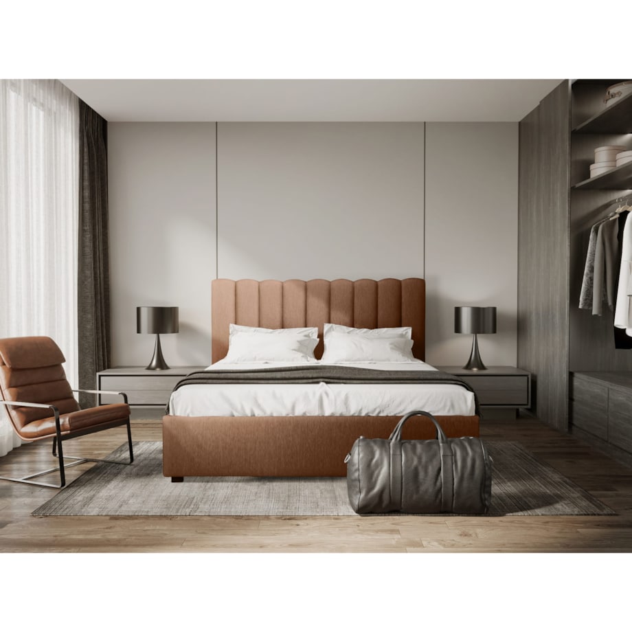 Łóżko Magnolia (140x200) z pojemnikiem na pościel w tkaninie Colourwash 11 Sand