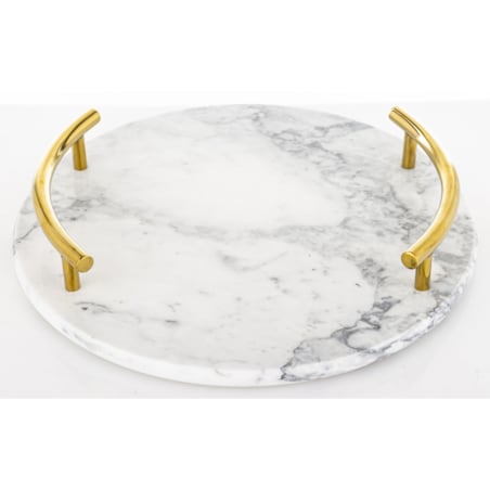 Taca okrągła marmurowa 25,5x25,5x5,5 cm ze złotymi uchwytami