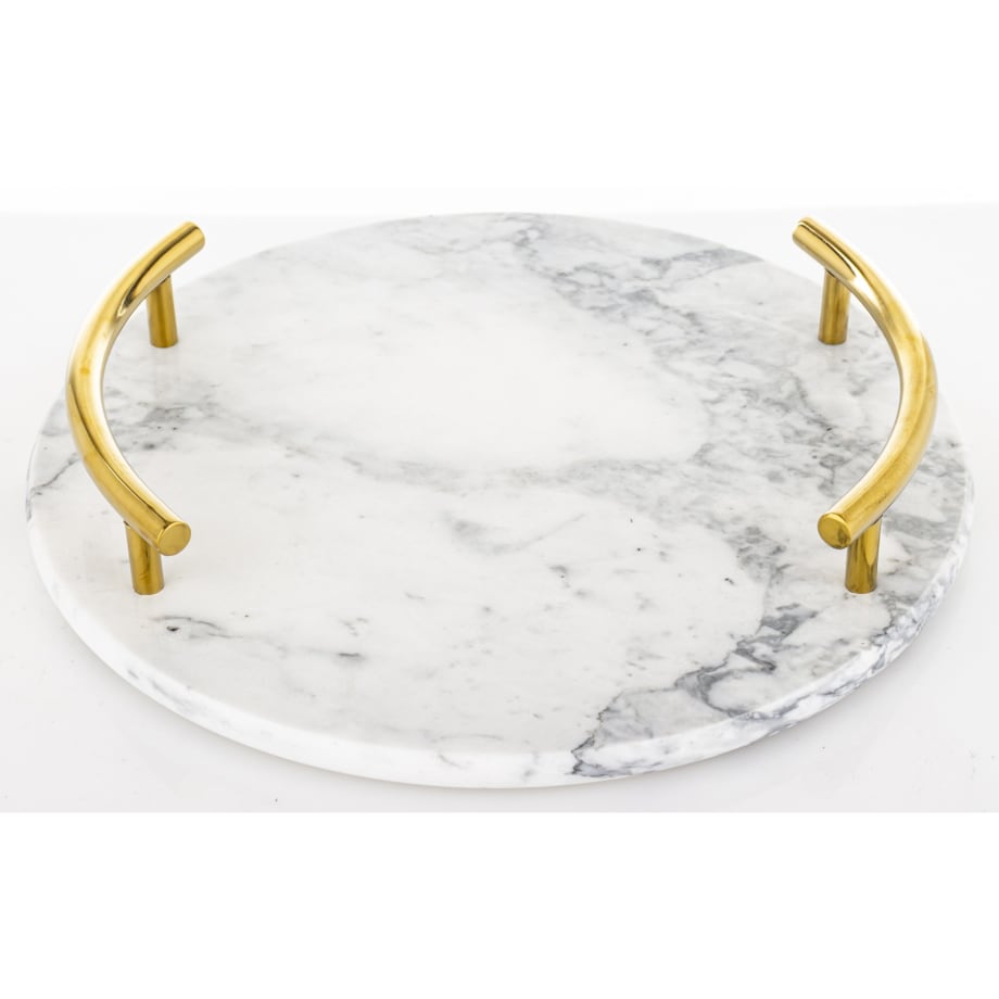 Taca okrągła marmurowa 25,5x25,5x5,5 cm ze złotymi uchwytami