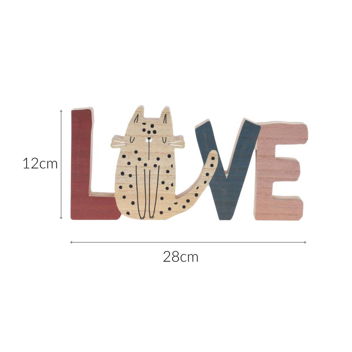 Stojąca dekoracja do pokoju dziecka Napis i kotek, drewniana, 28 x 2,5 x 12 cm
