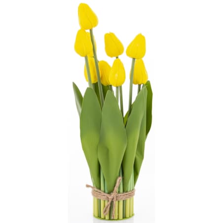 Dekoracja - bukiet sztucznych kwiatów 38x16x16 cm TULIPANY żółte
