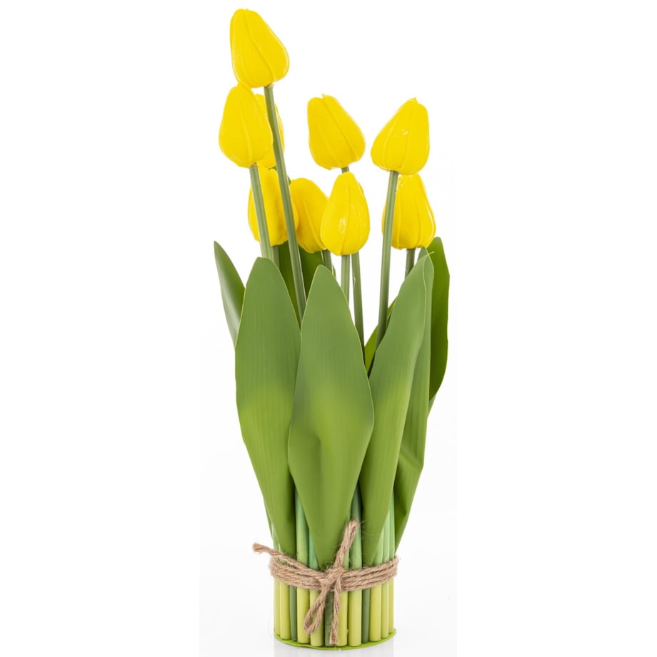 Dekoracja - bukiet sztucznych kwiatów 38x16x16 cm TULIPANY żółte