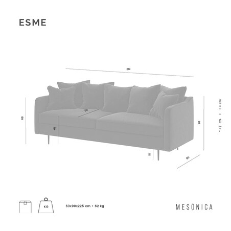 Esme 3-osobowa sofa - miodowa