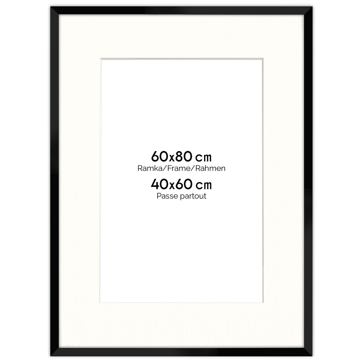 Ramka na zdjęcia z passe partout czarna ramka 60x80 cm z okienkiem passe partout na zdjęcie 40x60 cm FRAMAI