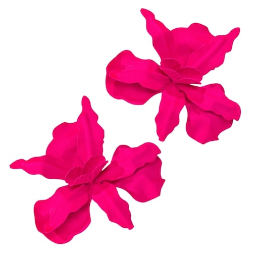 DUŻE kolczyki metalowe kwiaty FUKSJA żywe neonowe efektowne zjawiskowe MAT