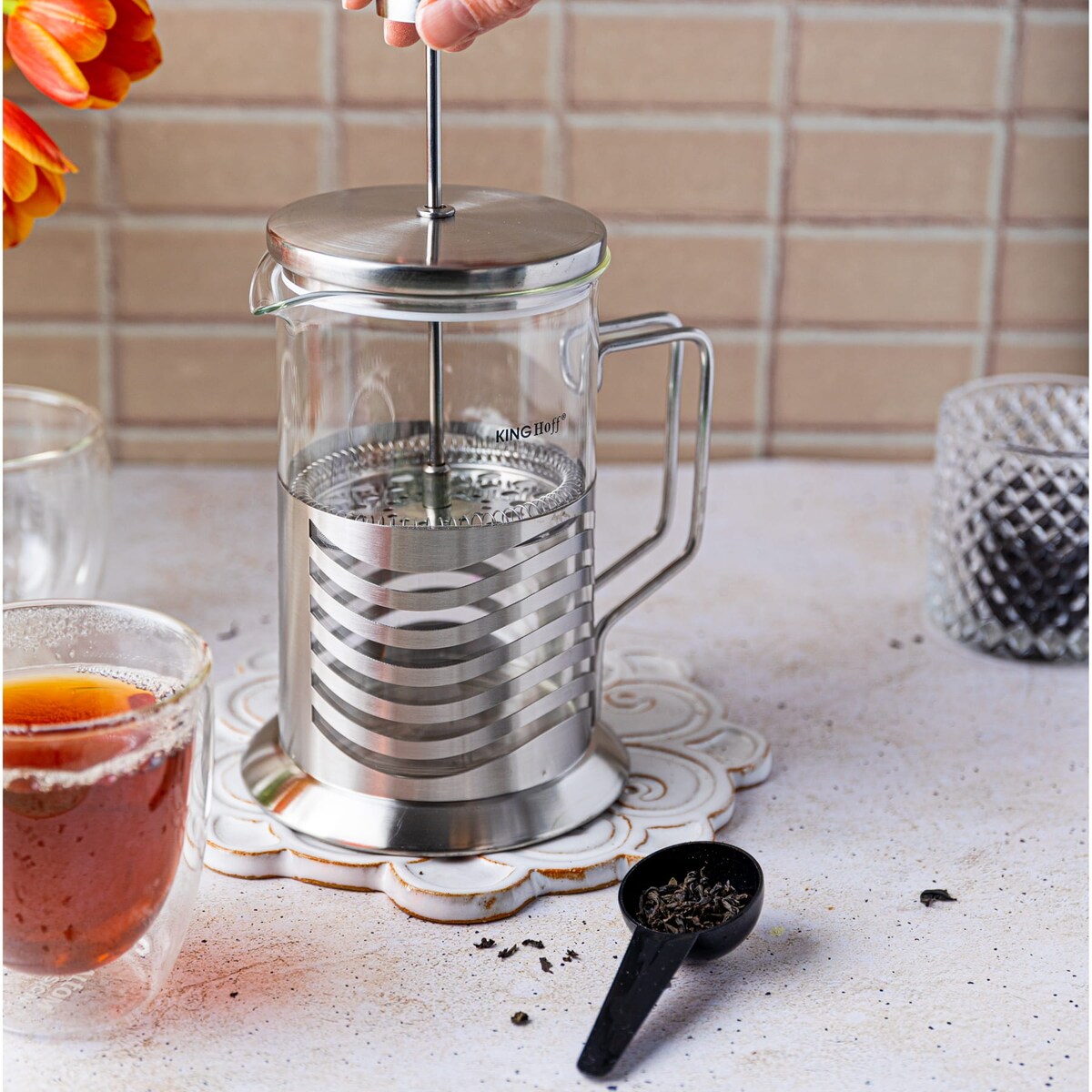 Zaparzacz tłokowy do kawy herbaty french press 350ml KINGHOFF