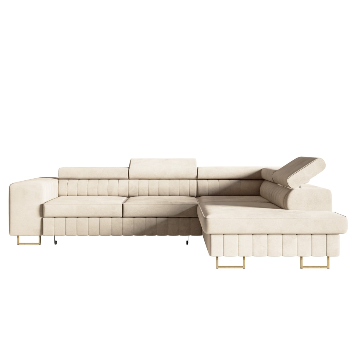 Narożnik NOLA do salonu, na złotych nogach-prawostronny-Matt velvet beżowy