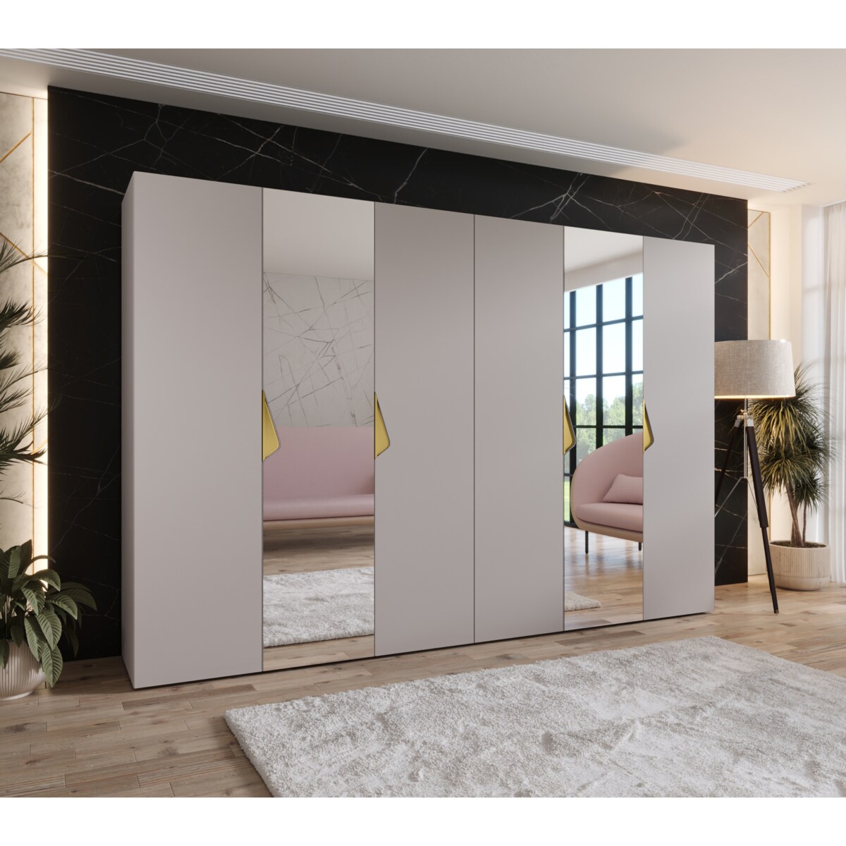 Szafa uchylna z lustrem Sandi 2 300 (2X150) wys 202 cm Kaszmir + u Złoty