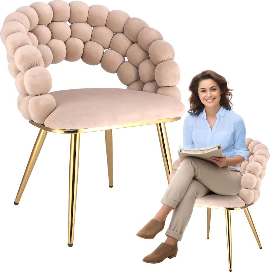 Krzesło tapicerowane welurowe BELLA beżowe