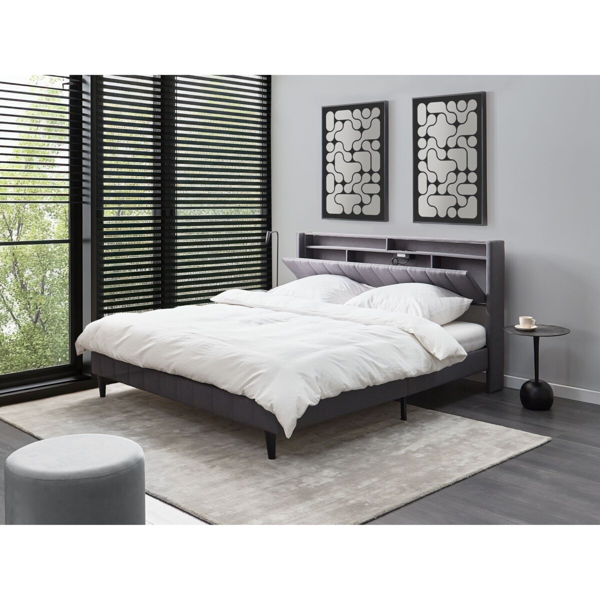 Łóżko LED BEAULIEU 180 x 200 cm Z portem USB ze schowkiem Ciemnoszary