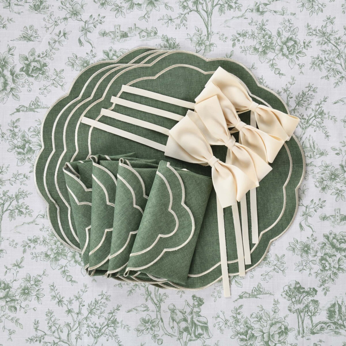 Obrus Toile de Jouy Green - 140 cm x 250 cm